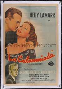 5a0531 DISHONORED LADY linen Argentinean 1947 art of sexy Hedy Lamarr, Dennis O'Keefe, John Loder!