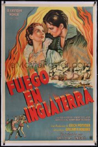 5a0536 FIRE OVER ENGLAND linen Argentinean 1937 art of Laurence Olivier & beautiful Vivien Leigh!