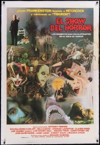 5a0541 HORROR SHOW linen Argentinean 1980 great art of Lugosi, Hitchcock, Karloff, Chris Lee & more!