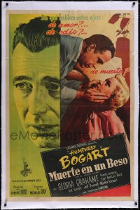 5a0544 IN A LONELY PLACE linen Argentinean 1950 huge headshot art of Humphrey Bogart, Gloria Grahame!