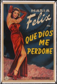 5a0552 MAY GOD FORGIVE ME linen Argentinean 1948 incredible full-length RAF art of sexy Maria Felix!