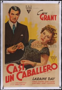 5a0553 MR. LUCKY linen Argentinean 1943 art of Cary Grant with stack of gambling chips & Laraine Day!