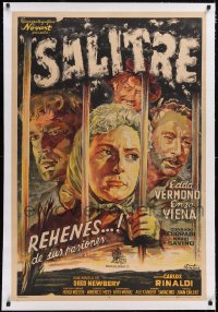 5a0560 SALITRE linen Argentinean 1959 Osvaldo Venturi art of top cast behind bars, ultra rare!