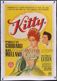 5a0303 KITTY linen Aust 1sh 1946 art of pretty Paulette Goddard & Ray Milland in historical England!