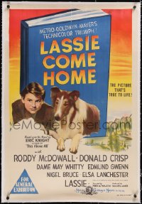 5a0305 LASSIE COME HOME linen Aust 1sh 1944 great art of young Roddy McDowall & his beloved Collie!