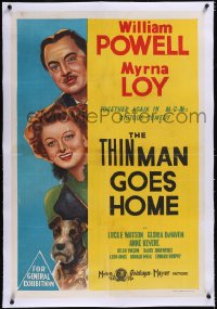 5a0312 THIN MAN GOES HOME linen Aust 1sh 1944 great art of William Powell, Myrna Loy & Asta, rare!