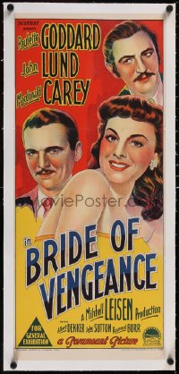 5a0693 BRIDE OF VENGEANCE linen Aust daybill 1949 Richardson Studio art of Paulette Goddard, rare!