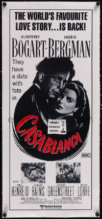 5a0695 CASABLANCA linen Aust daybill R1980s Humphrey Bogart, Ingrid Bergman, Michael Curtiz classic!