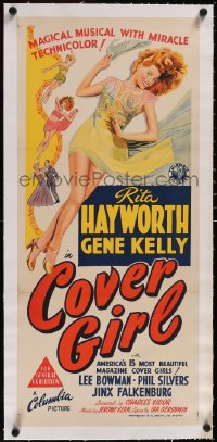 5a0697 COVER GIRL linen Aust daybill 1944 sexy full-length Rita Hayworth with flowing red hair!