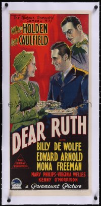 5a0698 DEAR RUTH linen Aust daybill 1947 Richardson Studio art of William Holden & Caulfield, rare!