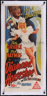 5a0701 DIAMOND HORSESHOE linen Aust daybill 1945 art of dancer Betty Grable in sexy outfit, rare!