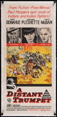 5a0702 DISTANT TRUMPET linen Aust daybill 1964 cool art of Troy Donahue vs Native American Indians!