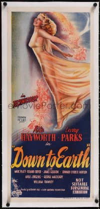 5a0703 DOWN TO EARTH linen Aust daybill 1946 wonderful full-length artwork of sexiest Rita Hayworth!