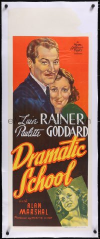 5a0214 DRAMATIC SCHOOL linen long Aust daybill 1938 art of Luise Rainer, Paulette Goddard & Marshal!