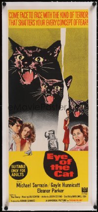 5a0705 EYE OF THE CAT linen Aust daybill 1969 Sarrazin, Hunnicutt, shatters your concept of fear!