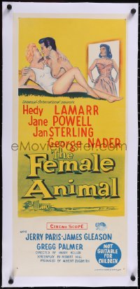 5a0706 FEMALE ANIMAL linen Aust daybill 1958 art of sexy Hedy Lamarr, Jane Powell & George Nader!