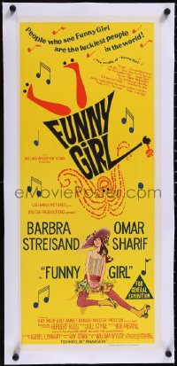 5a0707 FUNNY GIRL linen Aust daybill 1969 hand litho of Barbra Streisand, directed by William Wyler!