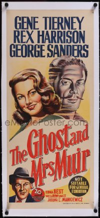 5a0708 GHOST & MRS. MUIR linen Aust daybill 1947 art of Gene Tierney, Rex Harrison & George Sanders!