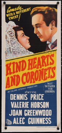 5a0715 KIND HEARTS & CORONETS linen Aust daybill 1949 Ealing, no Alec Guinness, different & rare!