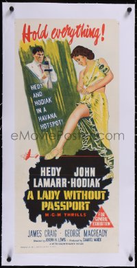 5a0717 LADY WITHOUT PASSPORT linen Aust daybill 1950 different art of sexy Hedy Lamarr showing leg!