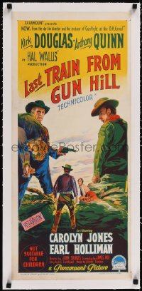 5a0719 LAST TRAIN FROM GUN HILL linen Aust daybill 1959 Richardson Studio art of Douglas & Quinn!