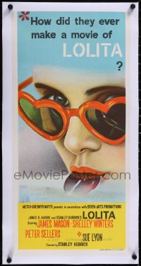 5a0722 LOLITA linen Aust daybill 1962 Stanley Kubrick, Sue Lyon with heart sunglasses & lollipop!