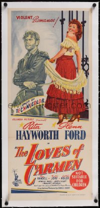 5a0724 LOVES OF CARMEN linen Aust daybill 1948 different art of sexy Rita Hayworth & Glenn Ford!