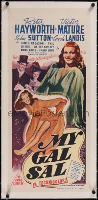 5a0729 MY GAL SAL linen Aust daybill 1943 sexy Rita Hayworth & Victor Mature, different & very rare!