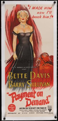 5a0739 PAYMENT ON DEMAND linen Aust daybill 1951 Bette Davis made and will break Barry Sullivan!