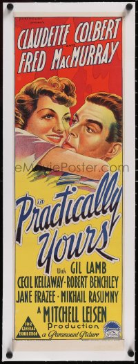 5a0740 PRACTICALLY YOURS linen 10x30 Aust daybill 1944 Richardson Studio, Colbert & MacMurray, rare!