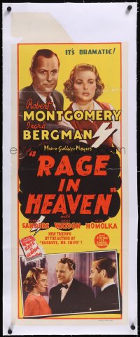 5a0219 RAGE IN HEAVEN linen long Aust daybill 1941 Ingrid Bergman, Robert Montgomery & George Sanders!