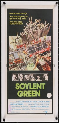 5a0748 SOYLENT GREEN linen Aust daybill 1973 Charlton Heston trying to escape riot control by Solie!