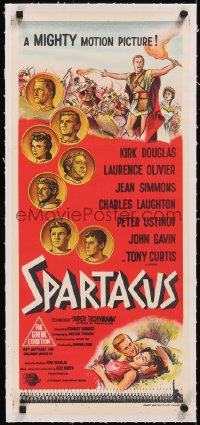 5a0749 SPARTACUS linen Aust daybill 1961 classic Kubrick & Kirk Douglas epic, cool coin art!