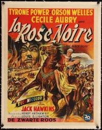 5a0775 BLACK ROSE linen Belgian 1950 different art of Tyrone Power, Hawkins & Orson Welles, rare!