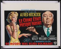 5a0786 DIAL M FOR MURDER linen Belgian R1960s art of Alfred Hitchcock & Grace Kelly on telephone!