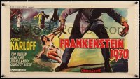 5a0793 FRANKENSTEIN 1970 linen Belgian 1958 Boris Karloff, art of monster attacking sexy girl, rare!