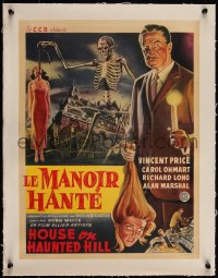 5a0798 HOUSE ON HAUNTED HILL linen Belgian 1959 Vincent Price & skeleton with hanging girl, rare!