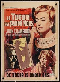 5a0799 I SAW WHAT YOU DID linen Belgian 1965 Rindus art of Joan Crawford, William Castle, very rare!