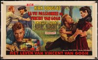 5a0808 LUST FOR LIFE linen Belgian 1956 cool montage art of Kirk Douglas as artist Vincent Van Gogh!