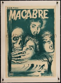 5a0809 MACABRE linen Belgian 1958 William Castle, great art of skeleton & screaming girls, rare!