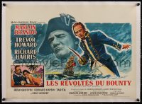 5a0813 MUTINY ON THE BOUNTY linen Belgian 1962 cool different art of Marlon Brando & Trevor Howard!