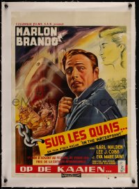 5a0817 ON THE WATERFRONT linen Belgian 1954 classic directed by Elia Kazan, artwork of Marlon Brando!