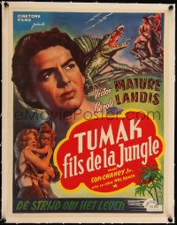 5a0818 ONE MILLION B.C. linen Belgian R1950s different art of caveman Victor Mature & wacky dinosaur!