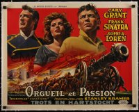 5a0821 PRIDE & THE PASSION linen Belgian 1960 great art of Cary Grant, Frank Sinatra & Sophia Loren!