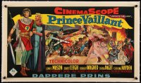 5a0822 PRINCE VALIANT linen Belgian 1954 art of medieval Robert Wagner, Janet Leigh & James Mason!