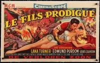 5a0823 PRODIGAL linen Belgian 1955 art of sexiest Biblical Lana Turner & Edmond Purdom, very rare!