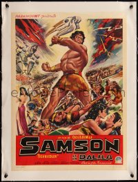 5a0829 SAMSON & DELILAH linen Belgian 1951 art of Victor Mature & Hedy Lamarr, Cecil B. DeMille!