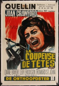 5a0833 STRAIT-JACKET linen Belgian 1964 art of ax murderer Joan Crawford, directed by William Castle