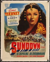 5a0835 SUNDOWN linen Belgian R1950s different art of super sexy Gene Tierney, World War II!