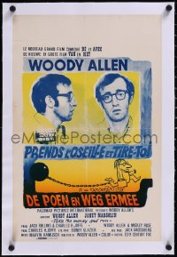 5a0836 TAKE THE MONEY & RUN linen Belgian 1972 Woody Allen mugshot, classic mockumentary, different!